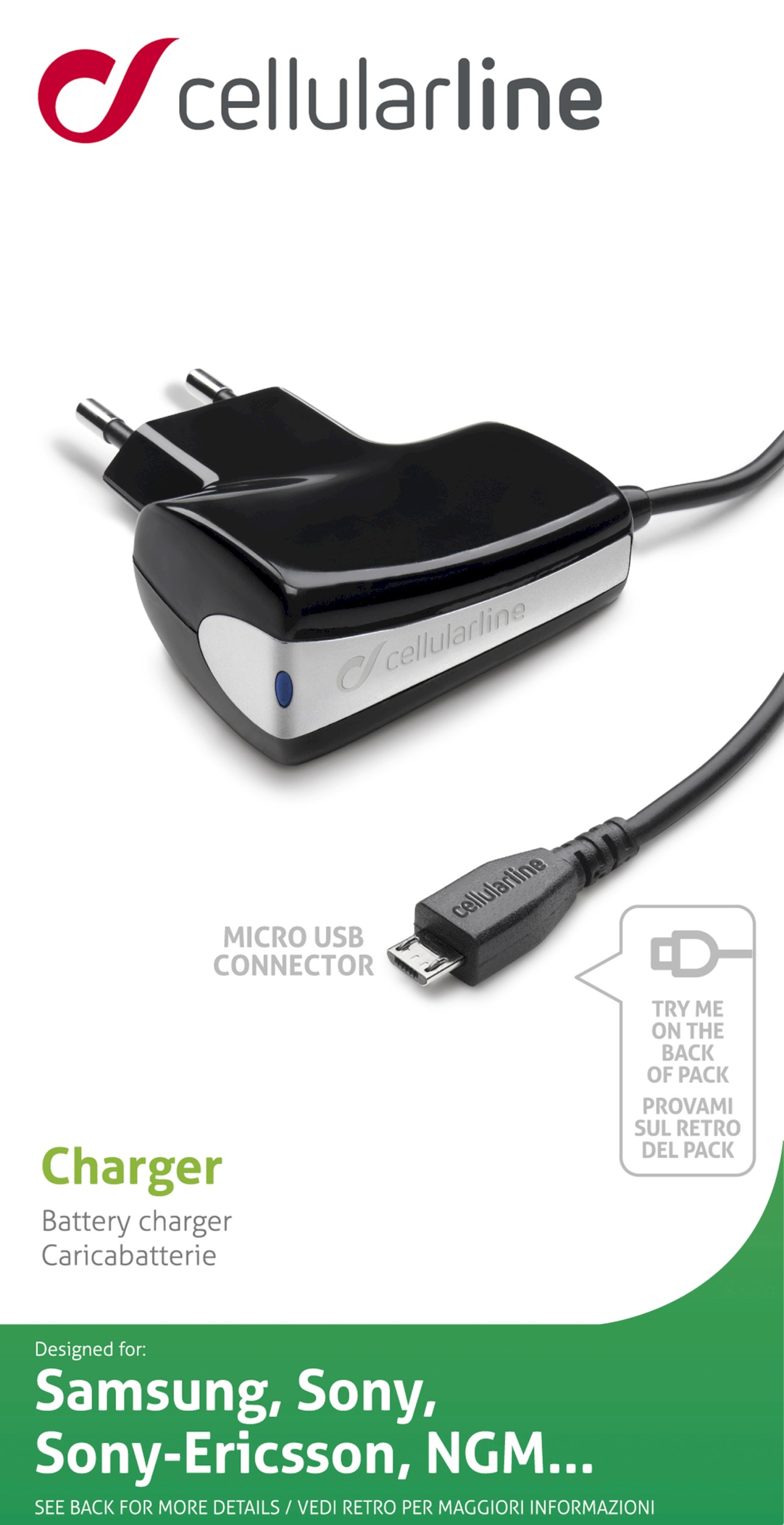 Travel charger, 5W/1A micro-usb, black