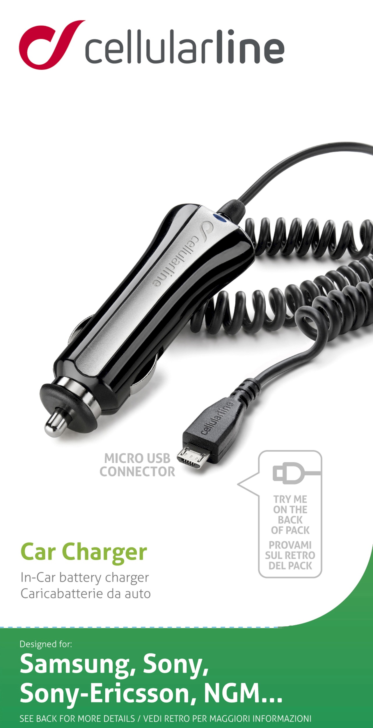 Car charger, 5W/1A micro-usb, black