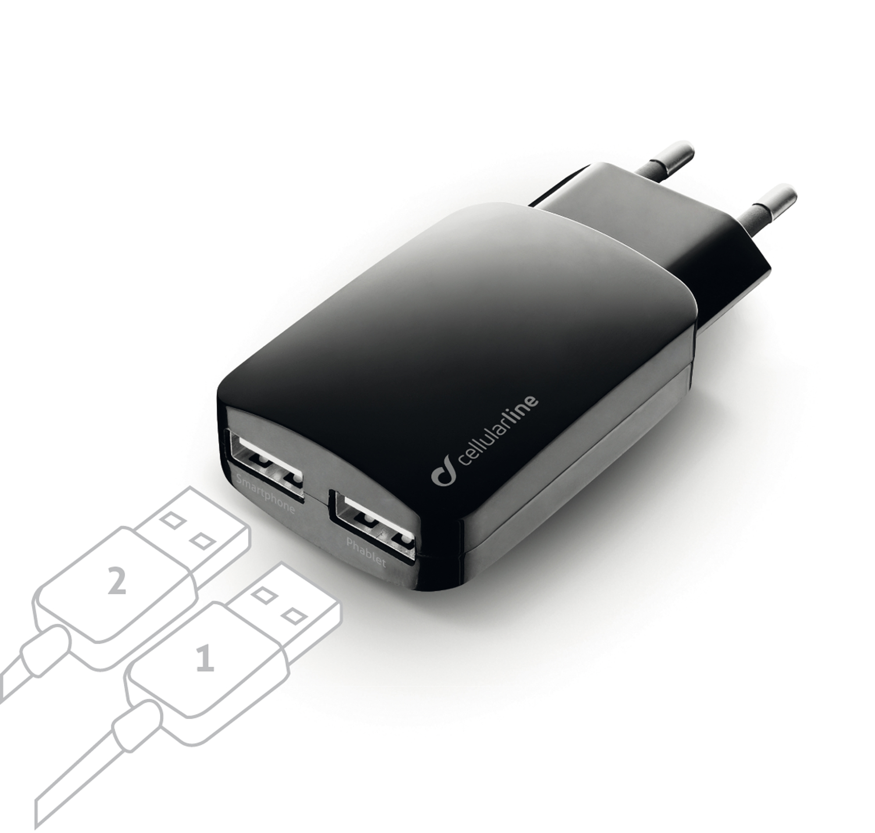 Travel charger 2-usb, 15W/3.1A multi-brand, black