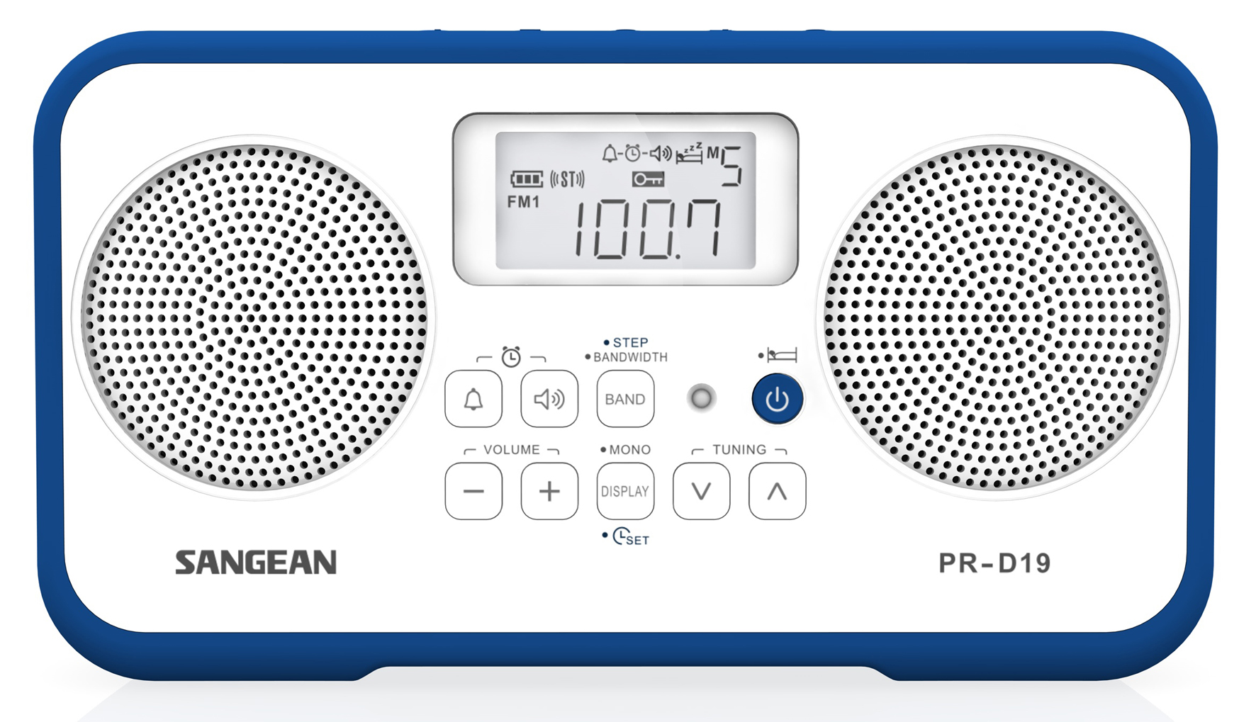 PR-D19, radio portable AM/FM, blanc/bleu fonc
