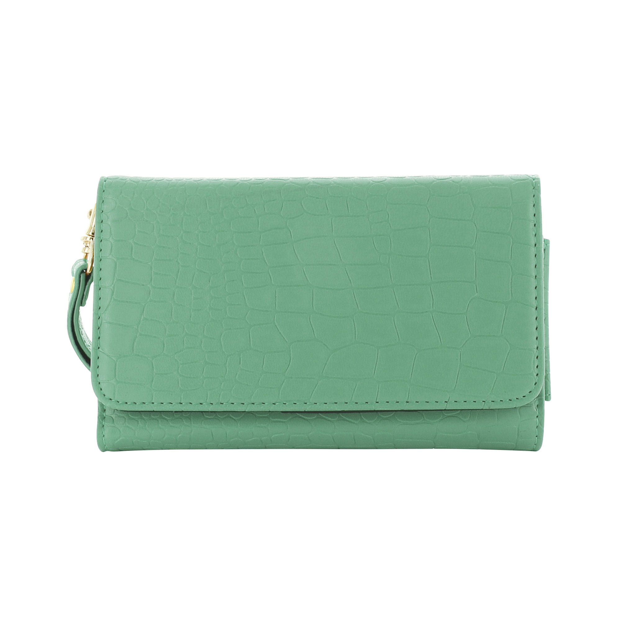 Universal phone purse, green croc