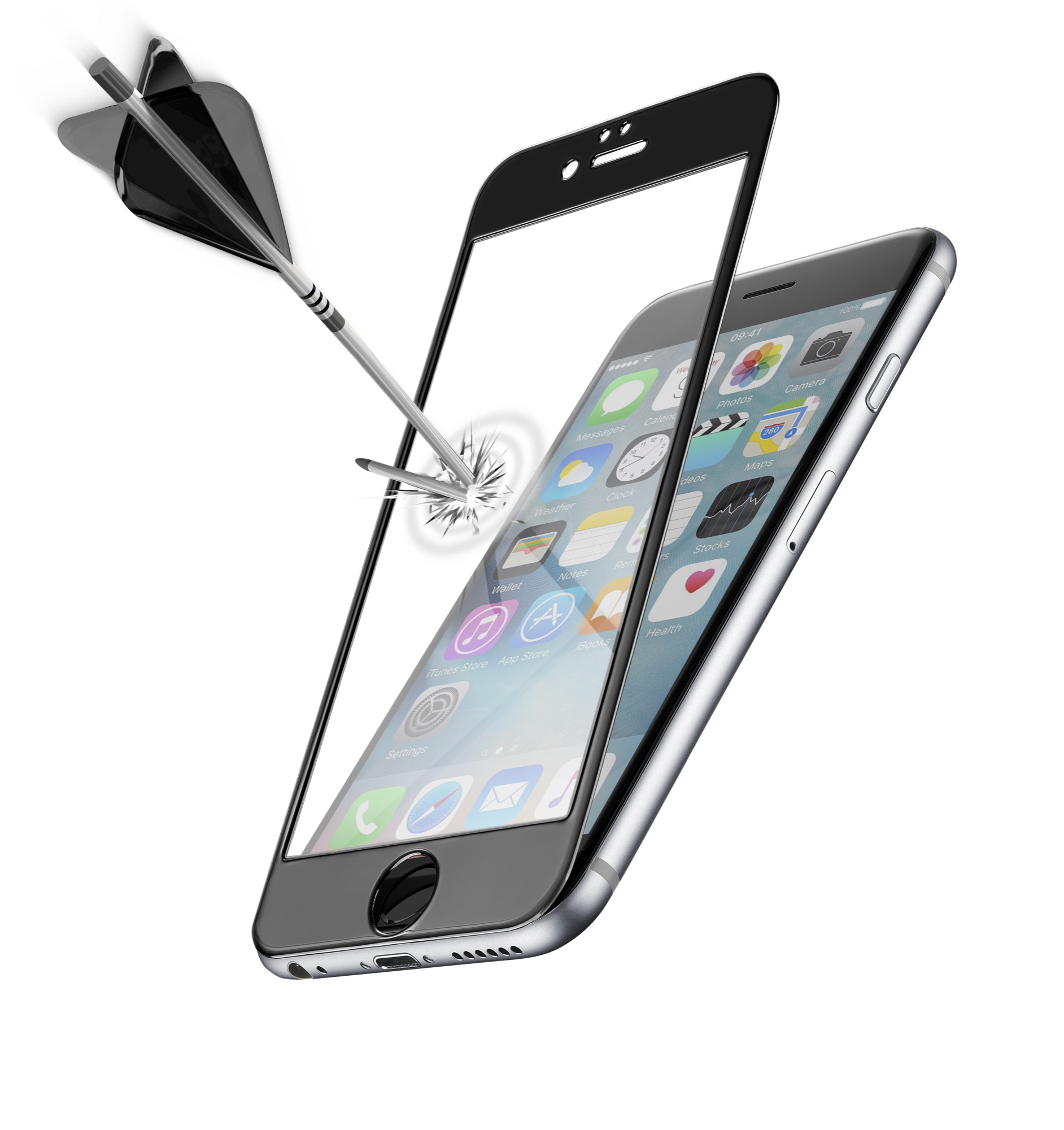 iPhone 6s, screen protector, gehard glas, capsule, zwart