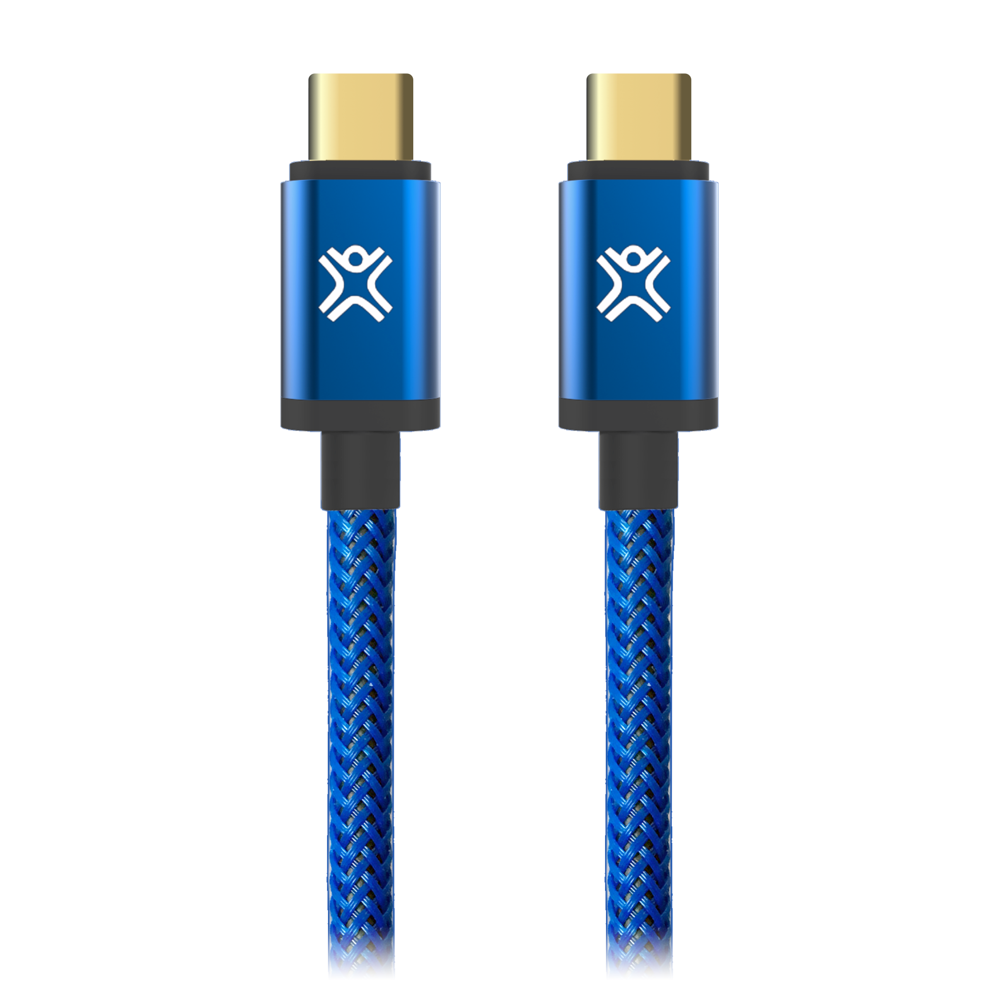 Data cable premium, usb-c to usb-c (1,2m), gold plated alu-connectors, blue