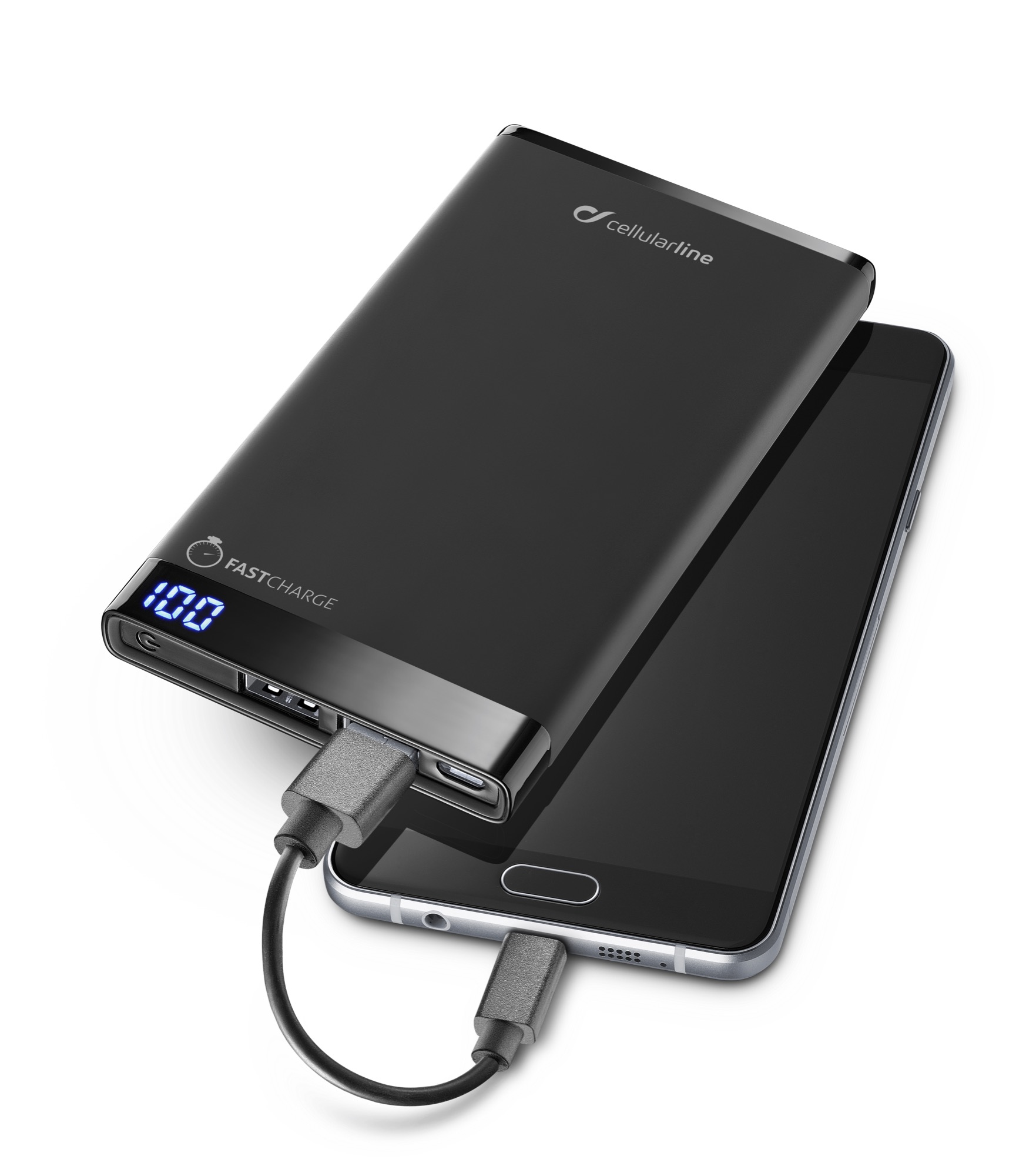 Portable charger dual usb, free power manta, 6000mAh, slim, black