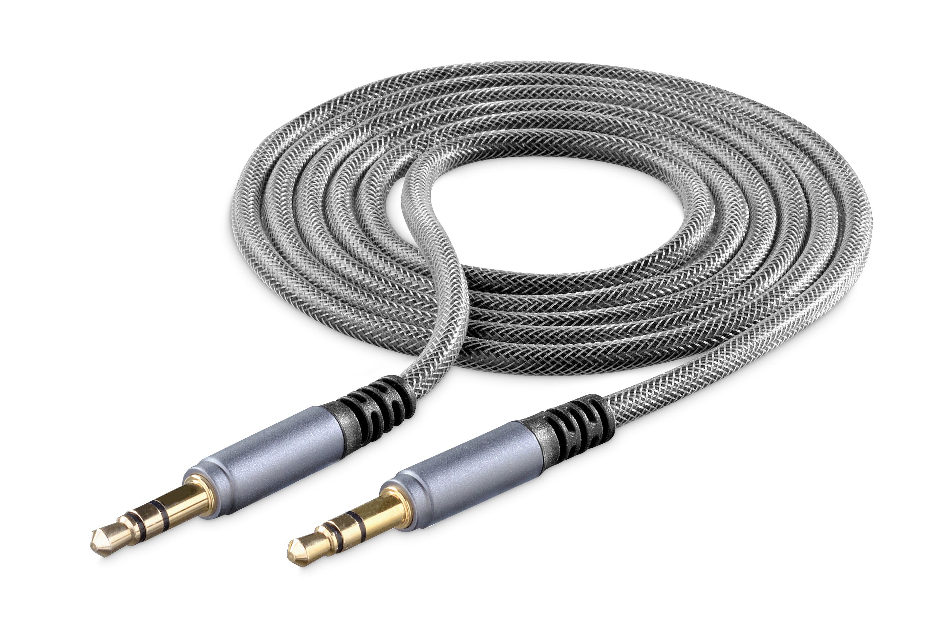 Aux audio cable, 3,5mm to 3,5mm jack, strong, 1m, grey