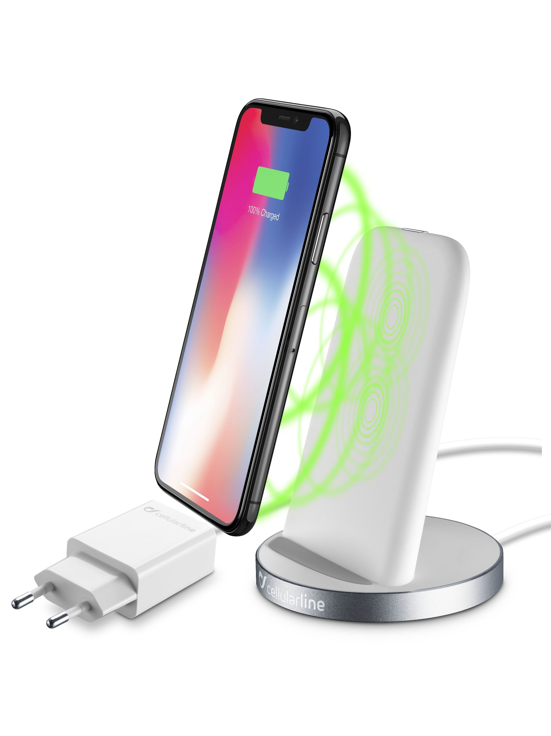 Wireless charger stand, incl. adapter, white