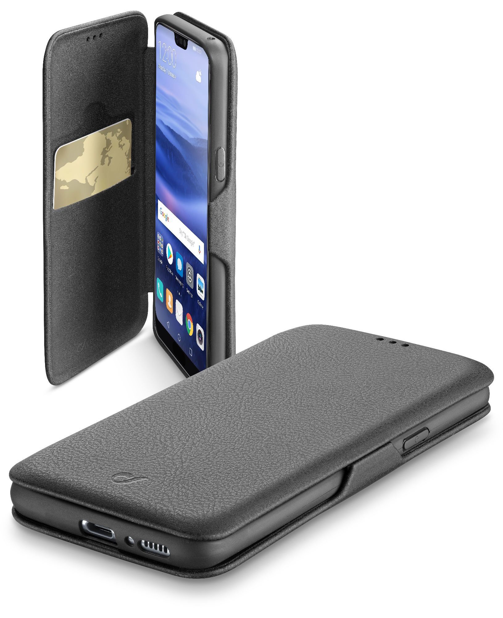 Huawei P20 Lite, housse book clutch, noir