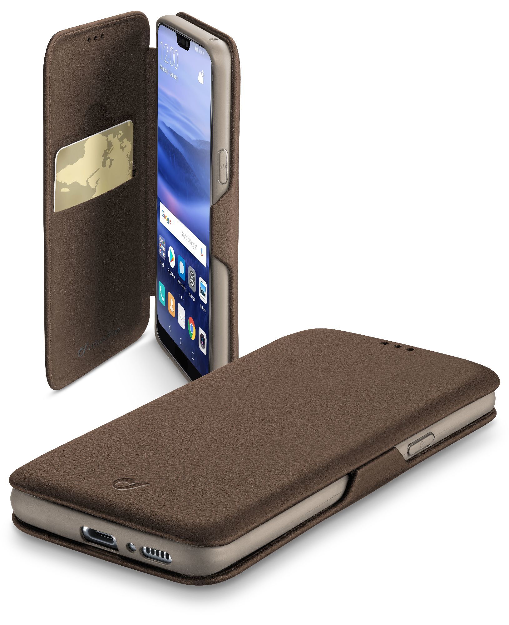 Huawei P20 Lite, case book clutch, brown
