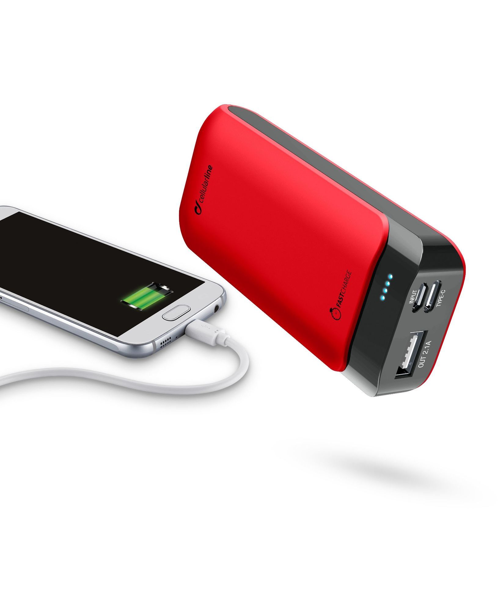 Portable charger, powerup 5200mAh usb-c/micro-usb, red