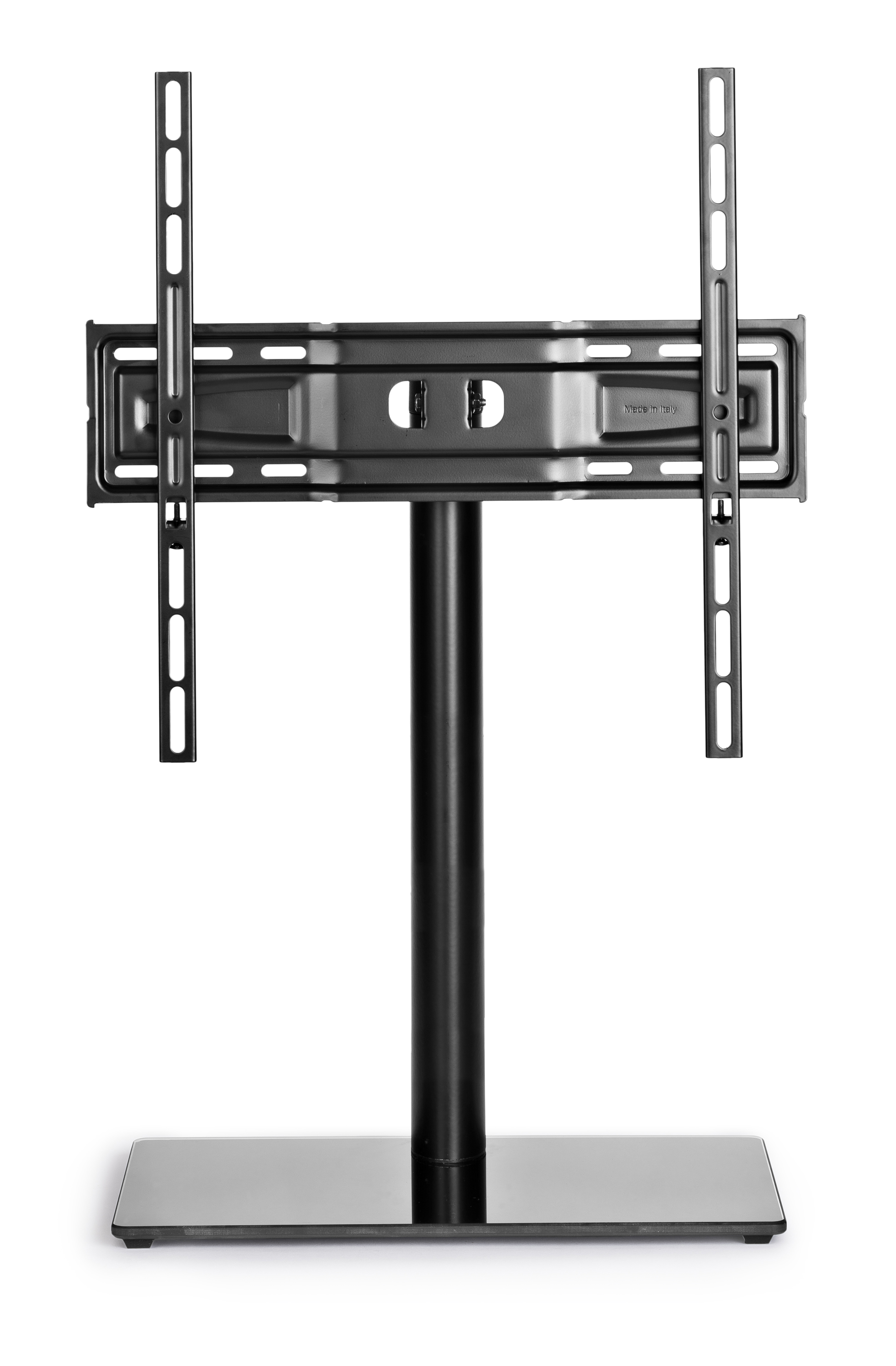 Stand 400, tv support verstelbare stand alone alu column gehard glas base, zwart