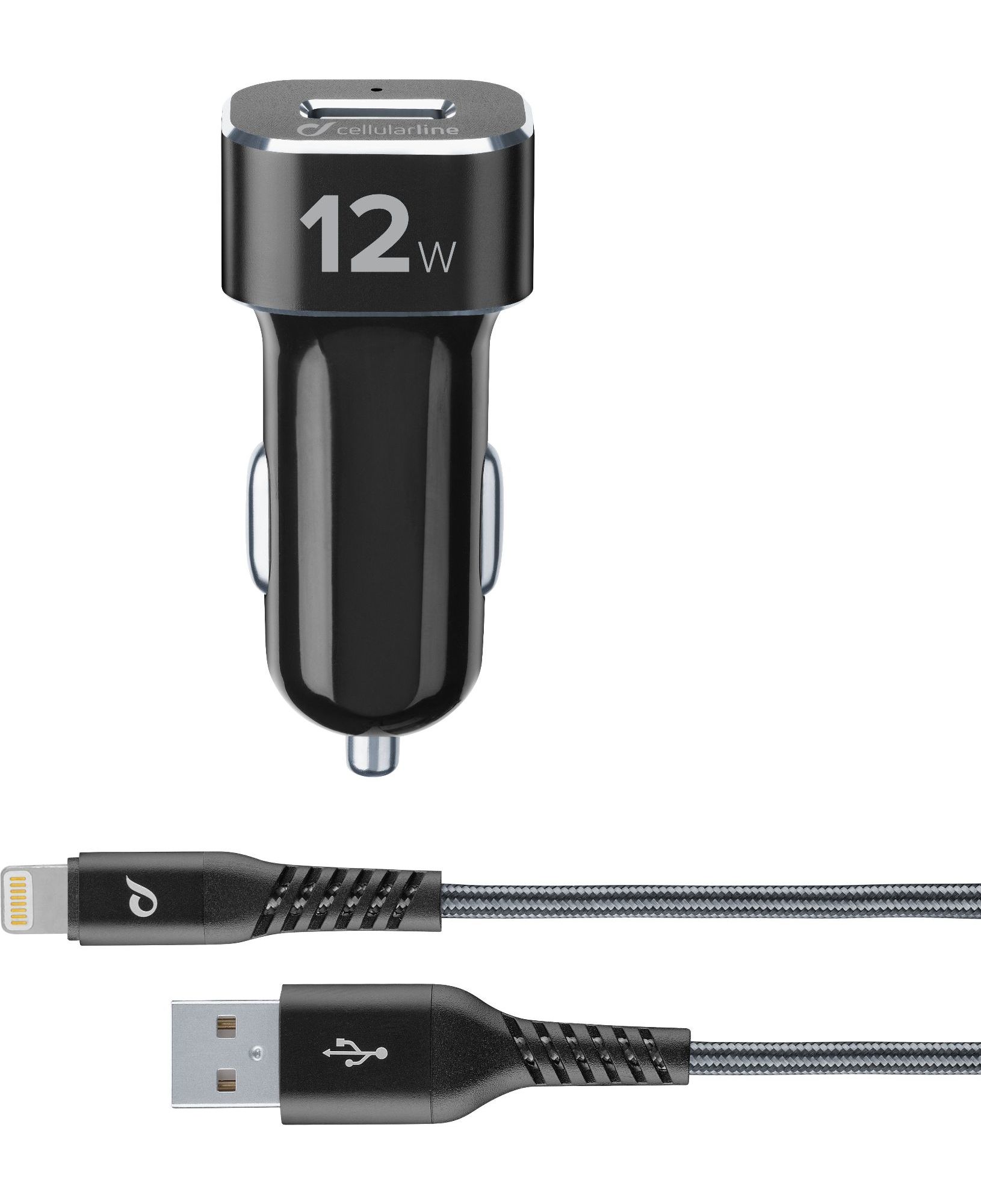 Car charger kit, 12W lightning Apple tetra force, black