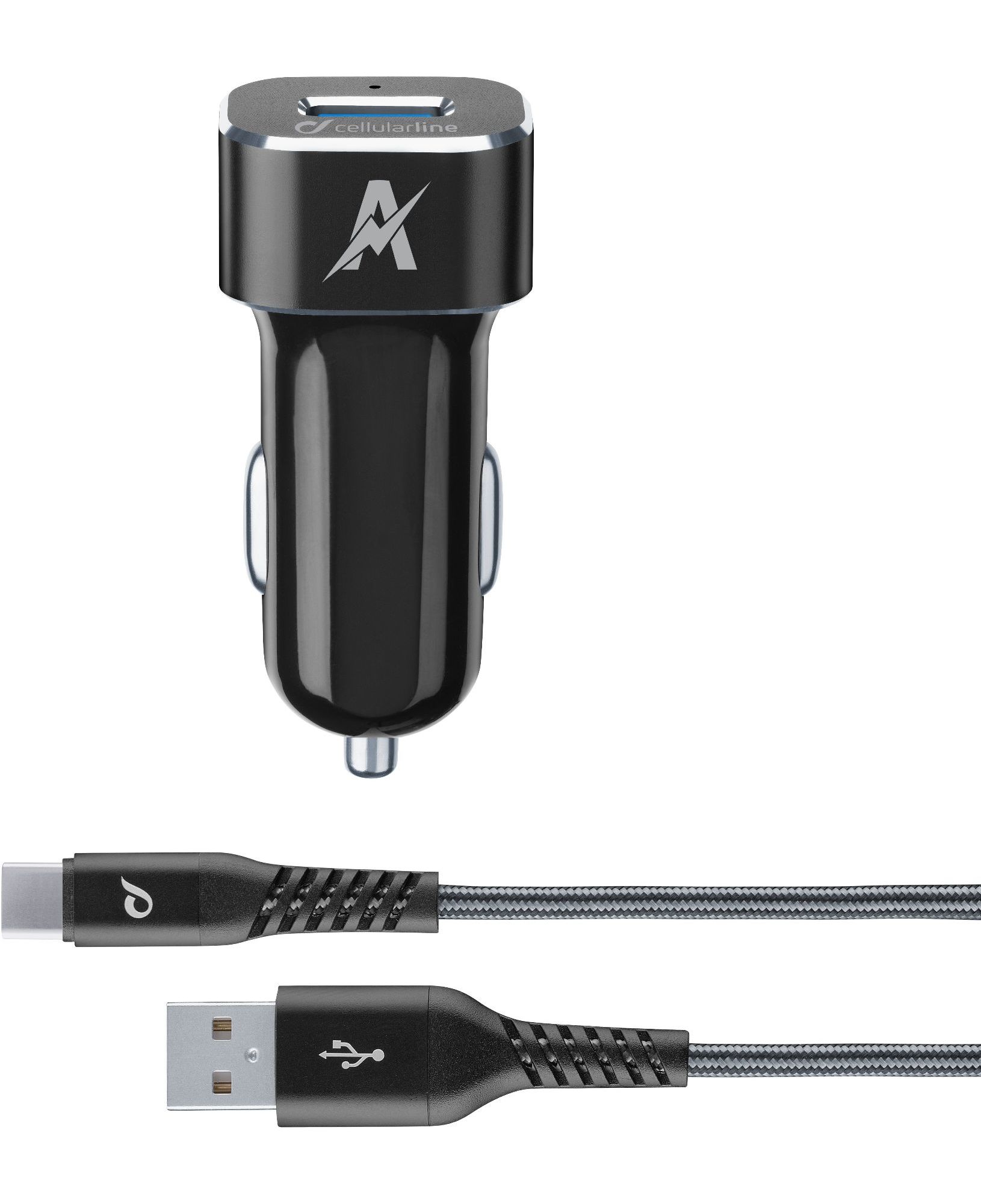 Car charger kit, 15W usb-c Samsung adaptive tetra force, black
