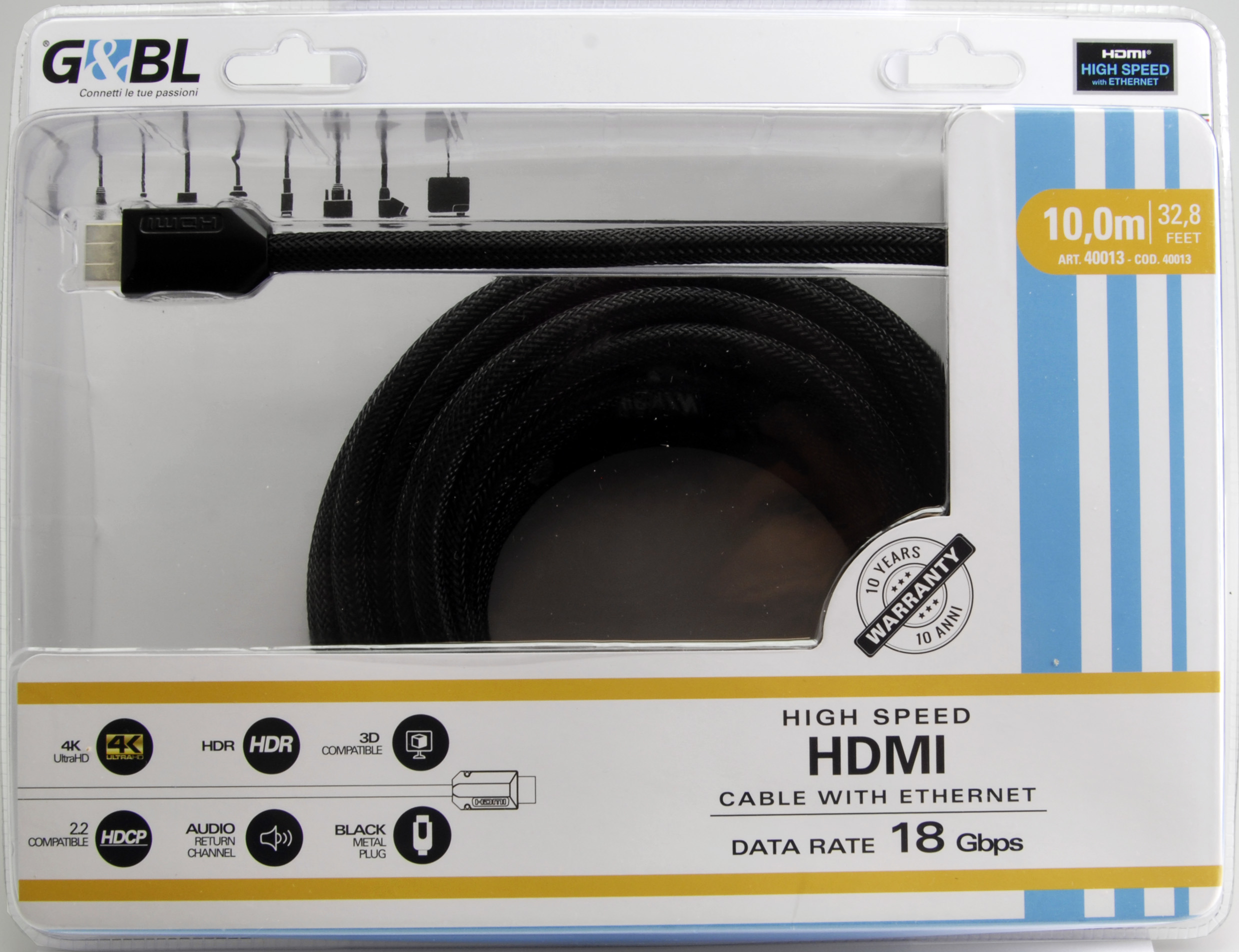 40013, Kabel (4k) HDMI/M / HDMI/M, 10.00m, Zwart