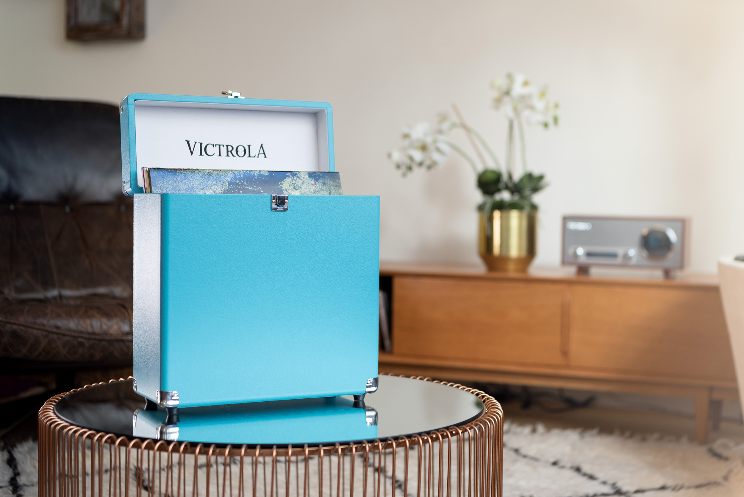 VSC-20-TRQ, storage case vinyl records up to 30pcs, immit.leath., turquoise