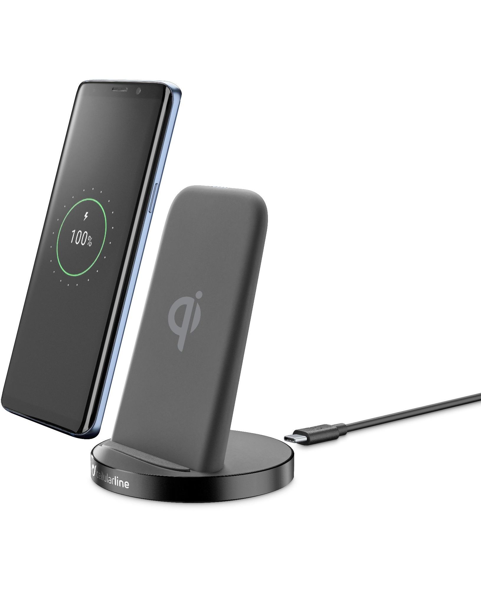 Wireless charger stand, adaptive usb-c, black
