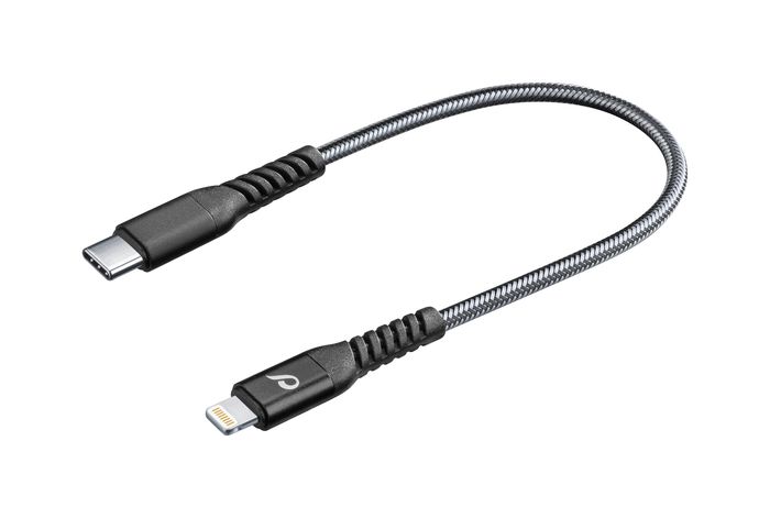 Usb cable, kevlar usb-c to Apple lightning 15cm, black