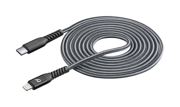 Usb cable, kevlar usb-c to Apple lightning 2m, black