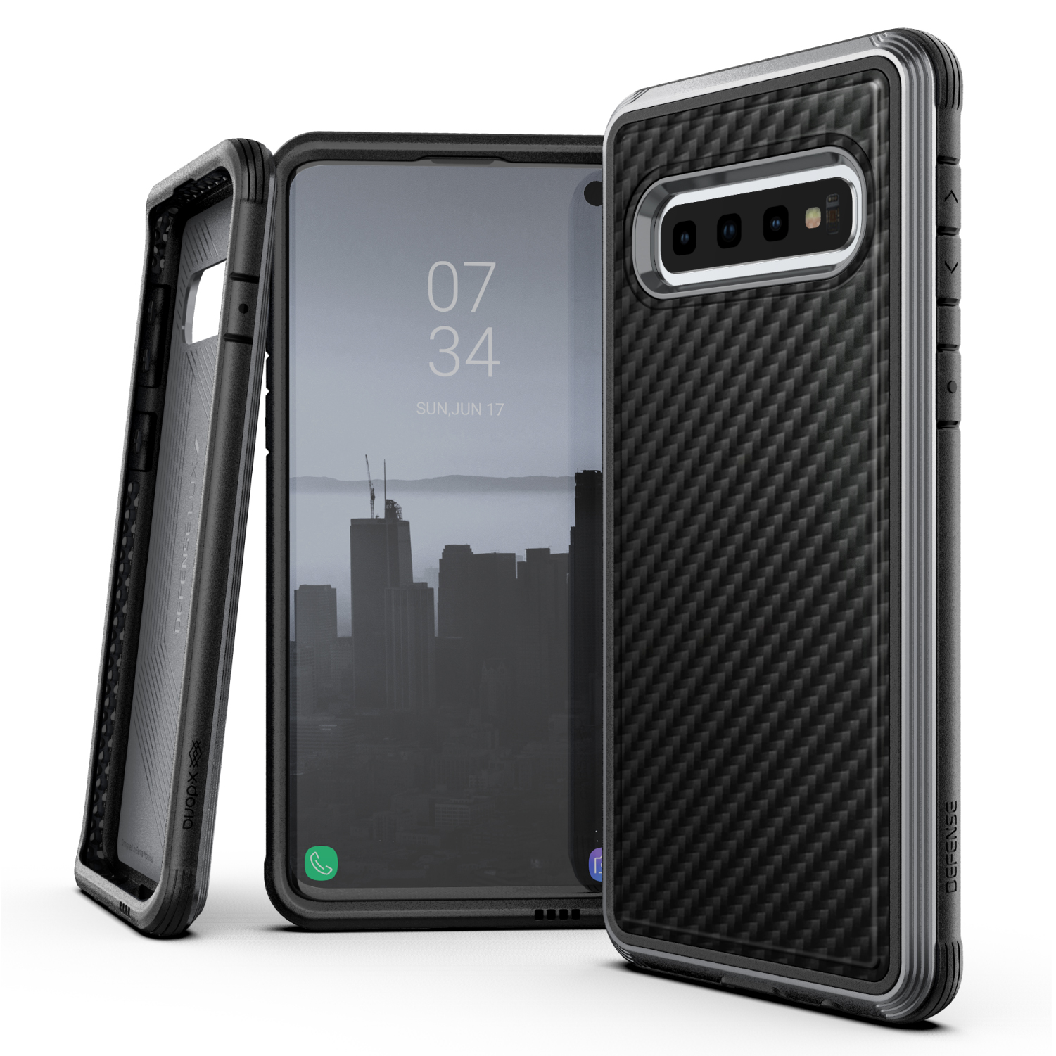 Samsung Galaxy S10, case Defense Lux, black carbon fiber