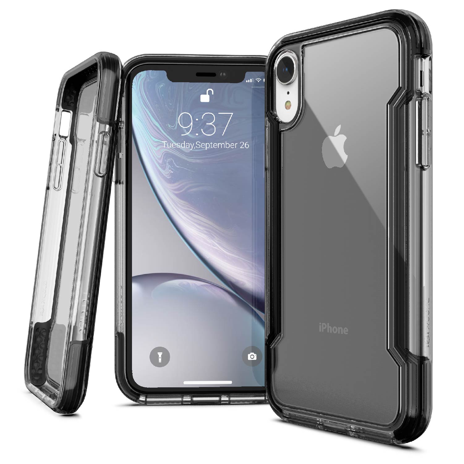 iPhone Xr, case Defense Clear, black