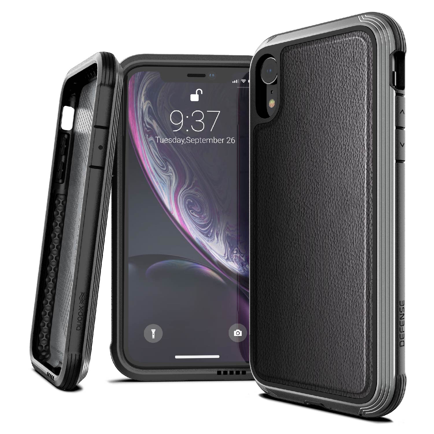 iPhone Xr, case Defense Lux, black leather