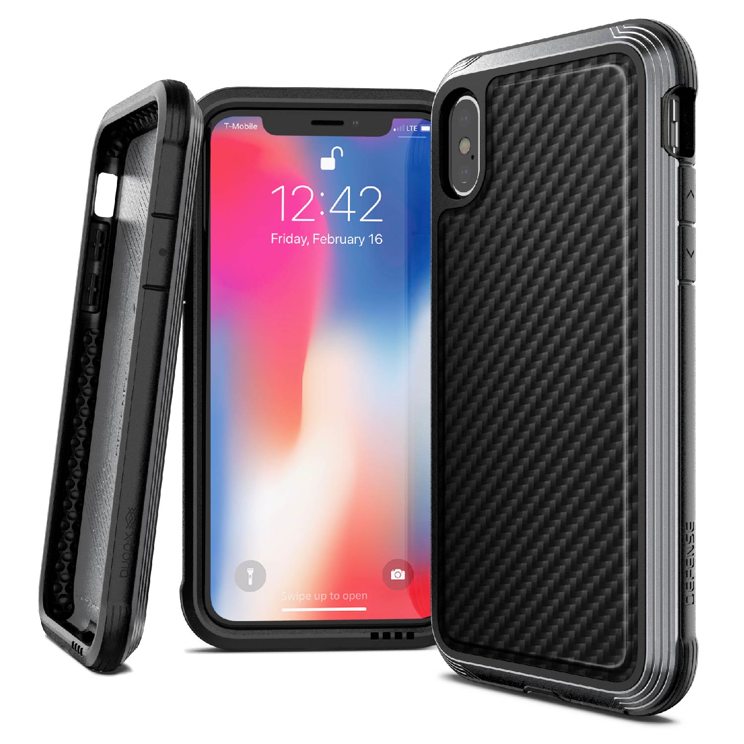 iPhone Xs/X, case Defense Lux, black carbon fiber