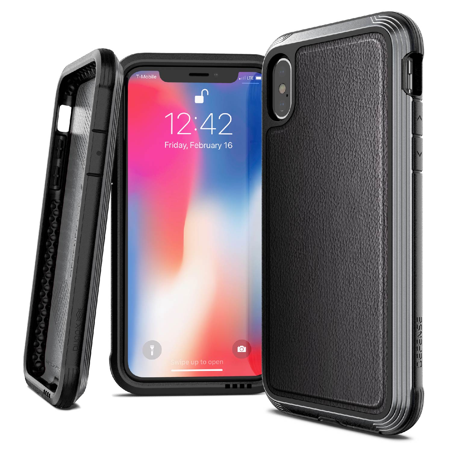 iPhone Xs/X, case Defense Lux, black leather