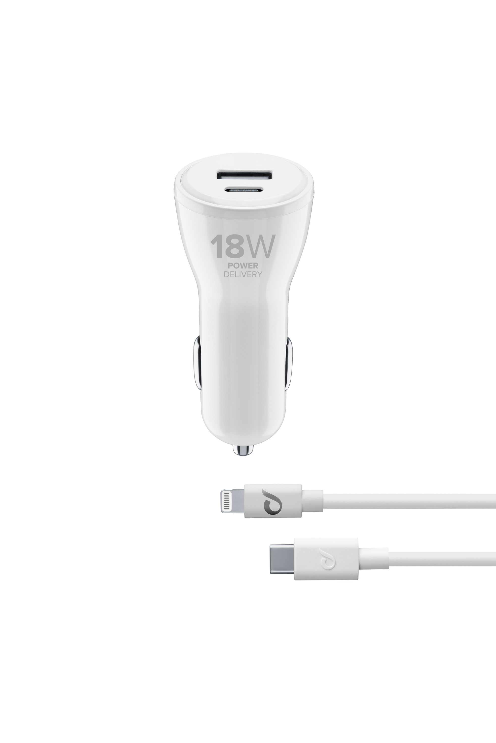 Car charger kit, dual 18W usb-c + 12W usb+ cable usb-c to Apple lightning,