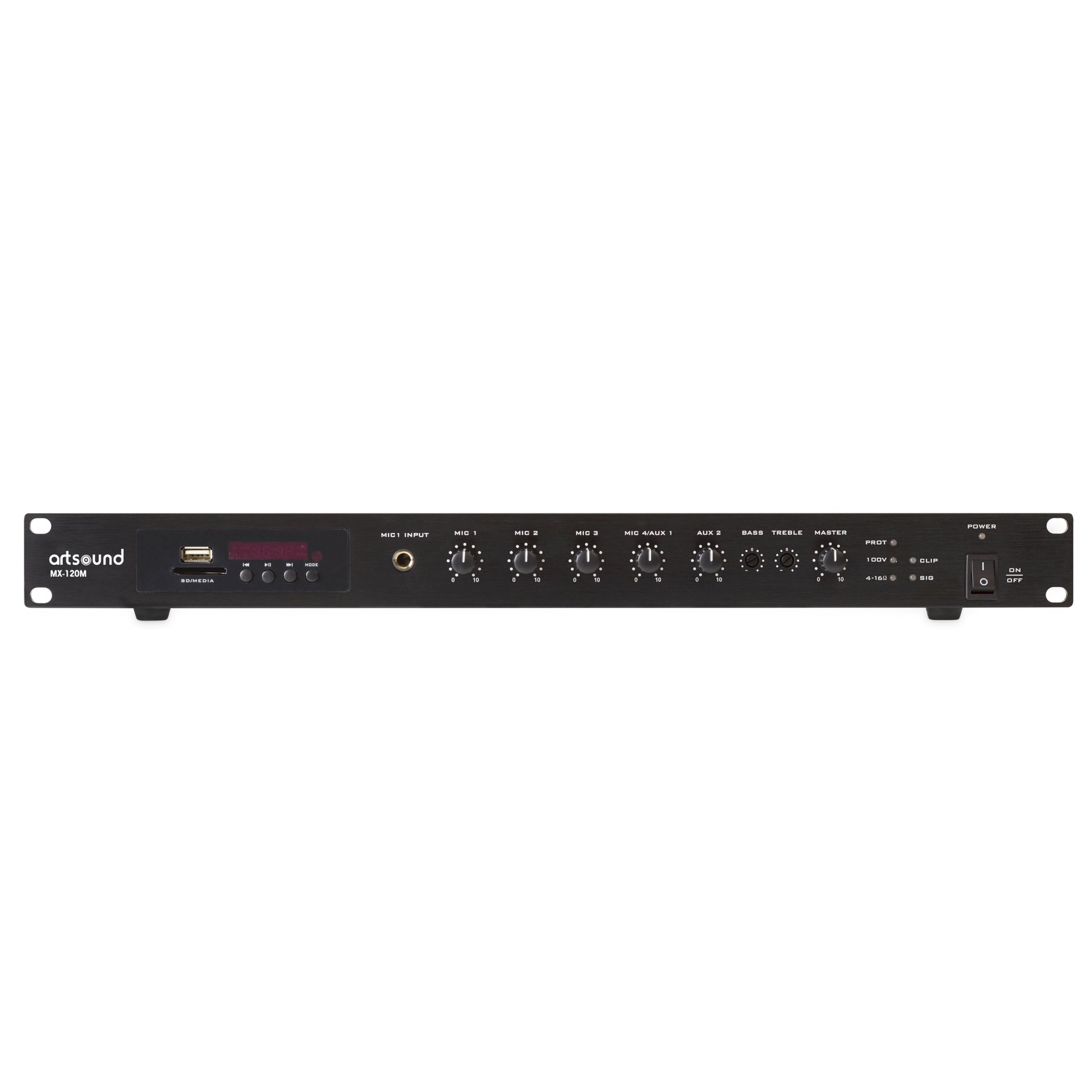 MX-120M, mixer amplifier integrated source, 19" 1U, 100V, 120W
