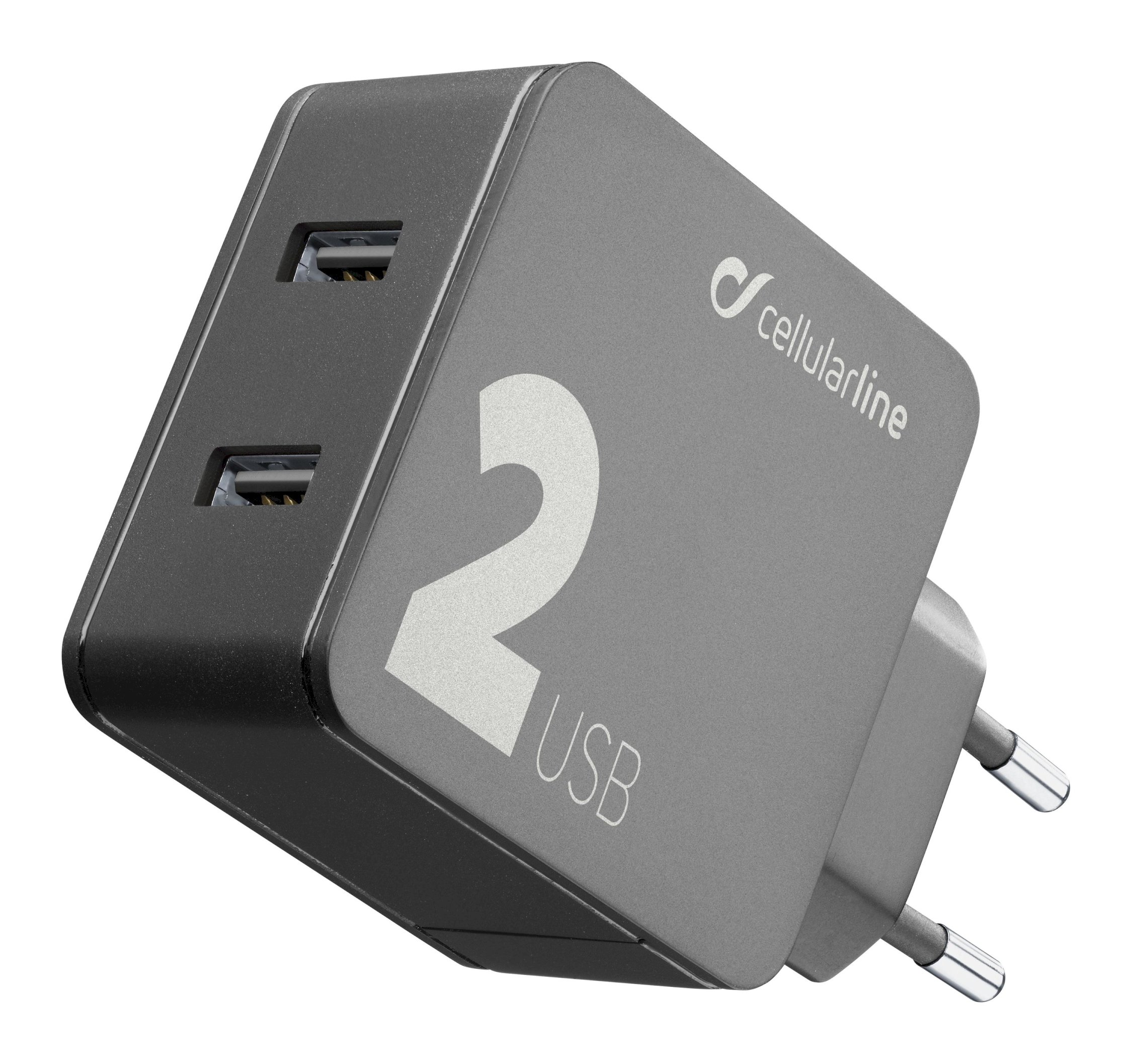 Travel charger, multipower 2 usb 12W + 12W, black
