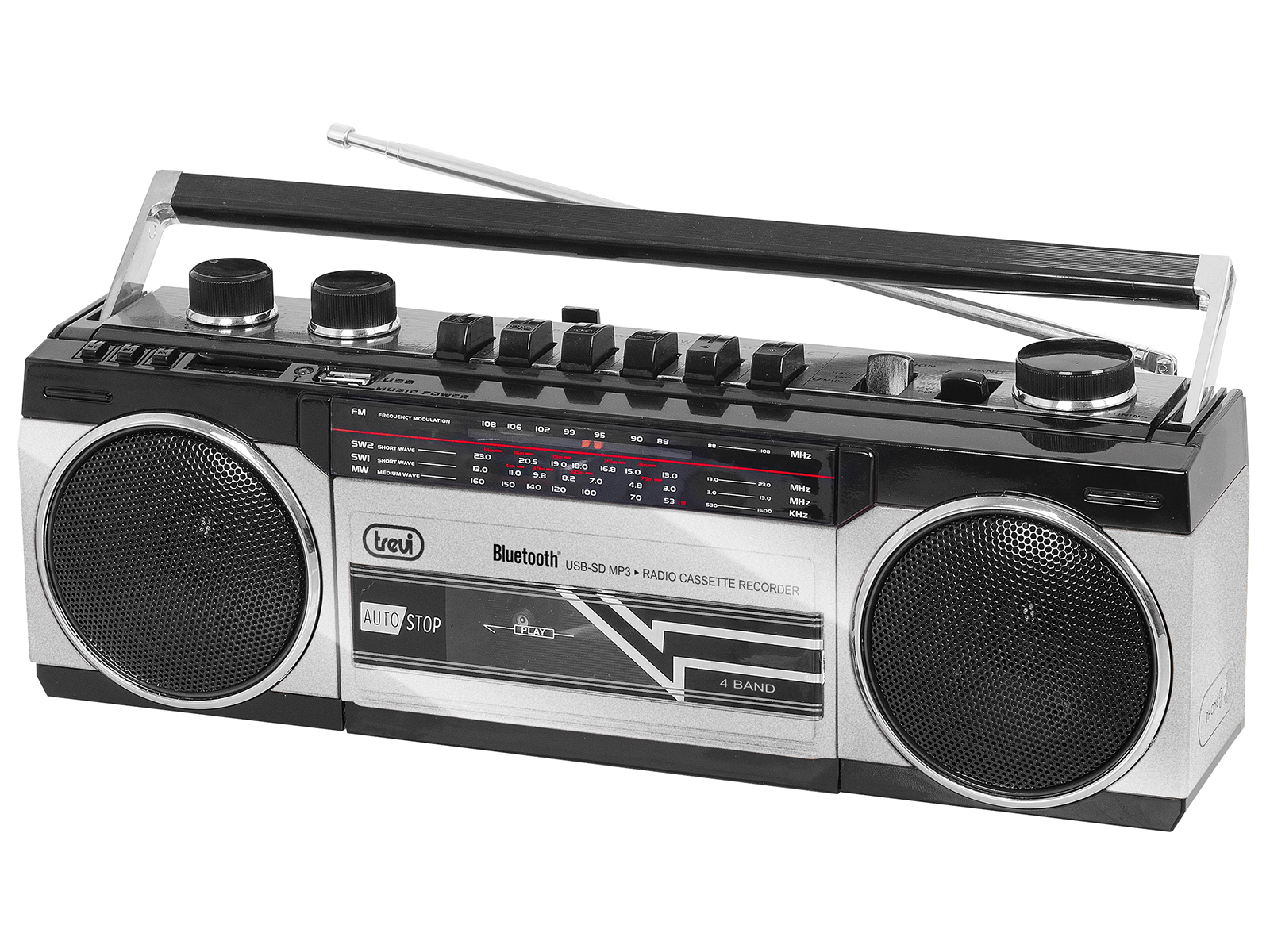 RR-501-BT, retro boombox CASSETTE/FM/BT/USB, zwart