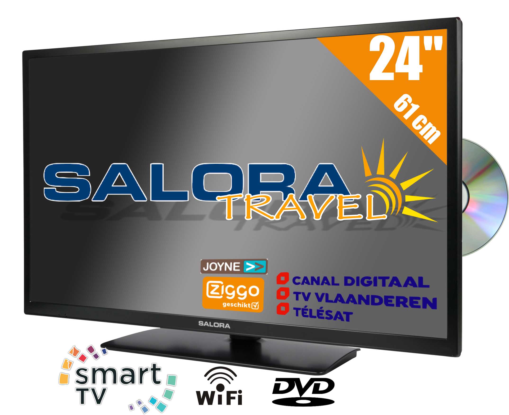 24LED9109CTS2DVDWIFI, 24"/60 cm travel TV 12/230 Volt Smart Wifi DVD, black