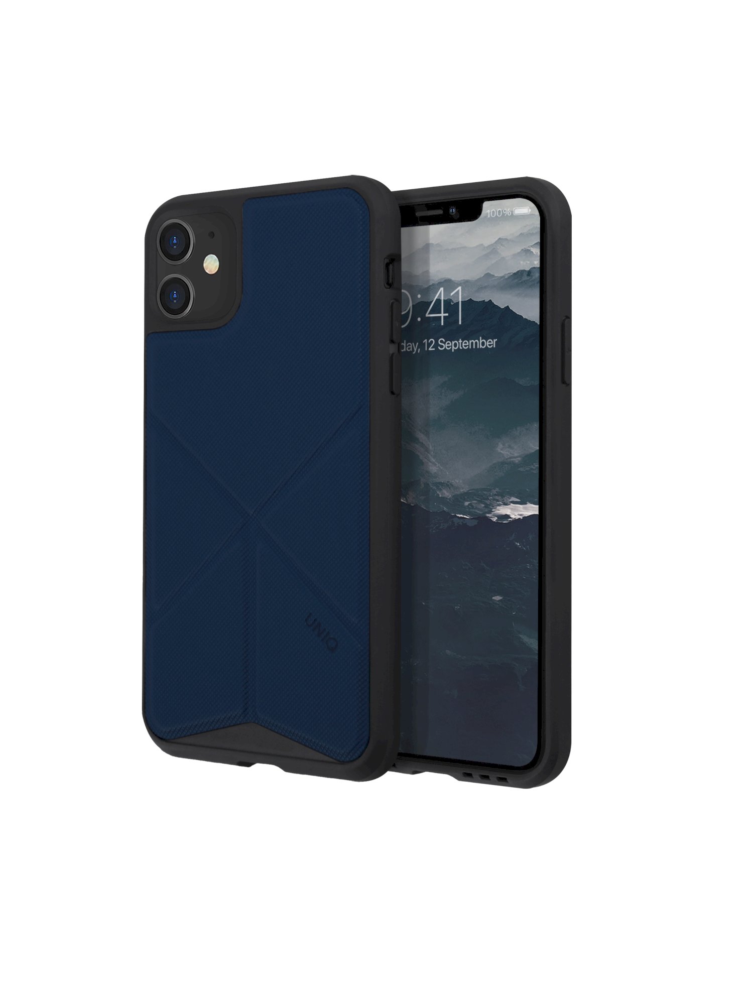 iPhone 11, case transforma, stand up navy panther, blue