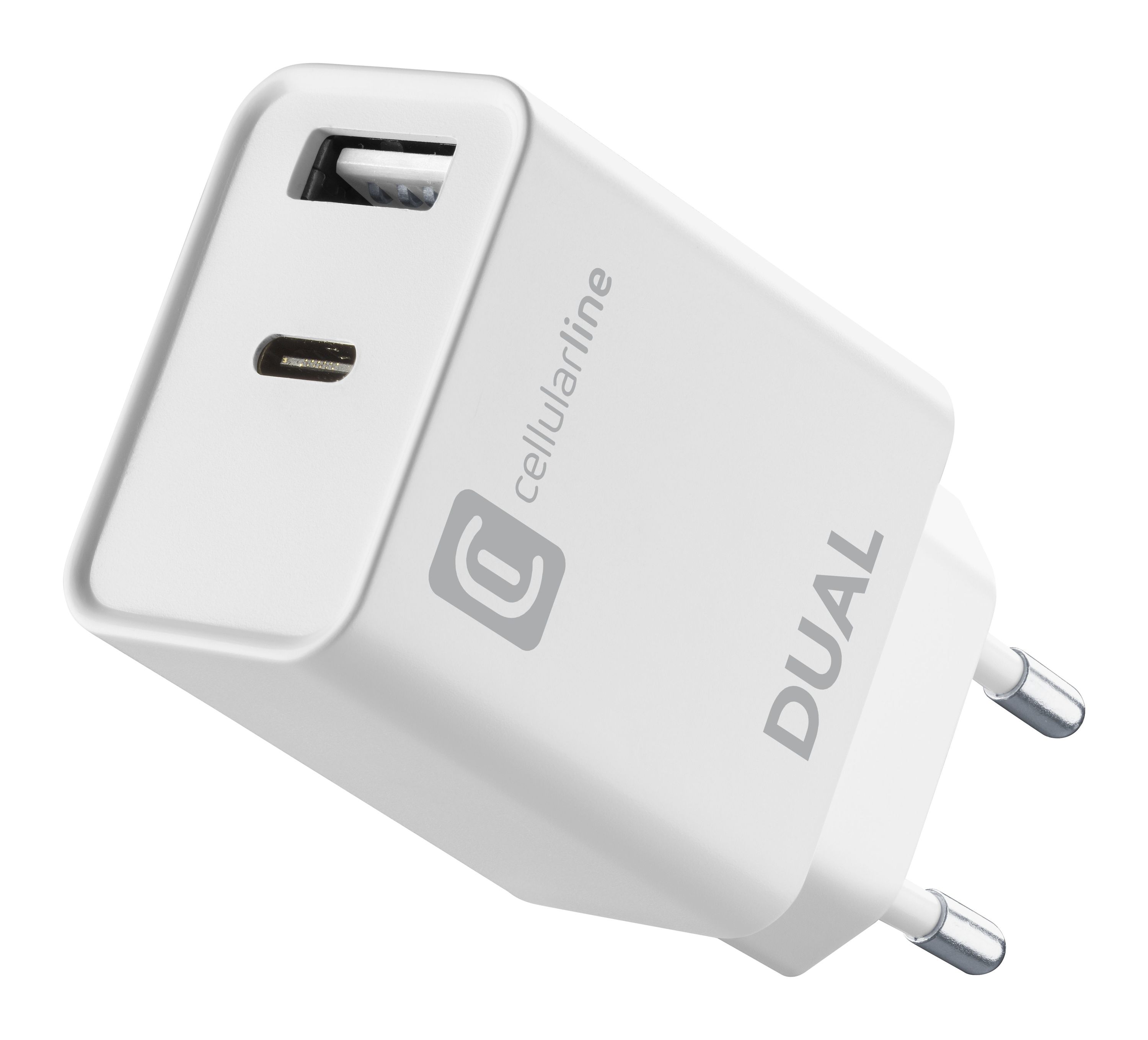 Travel charger dual, usb-c 20W PD + usb, white