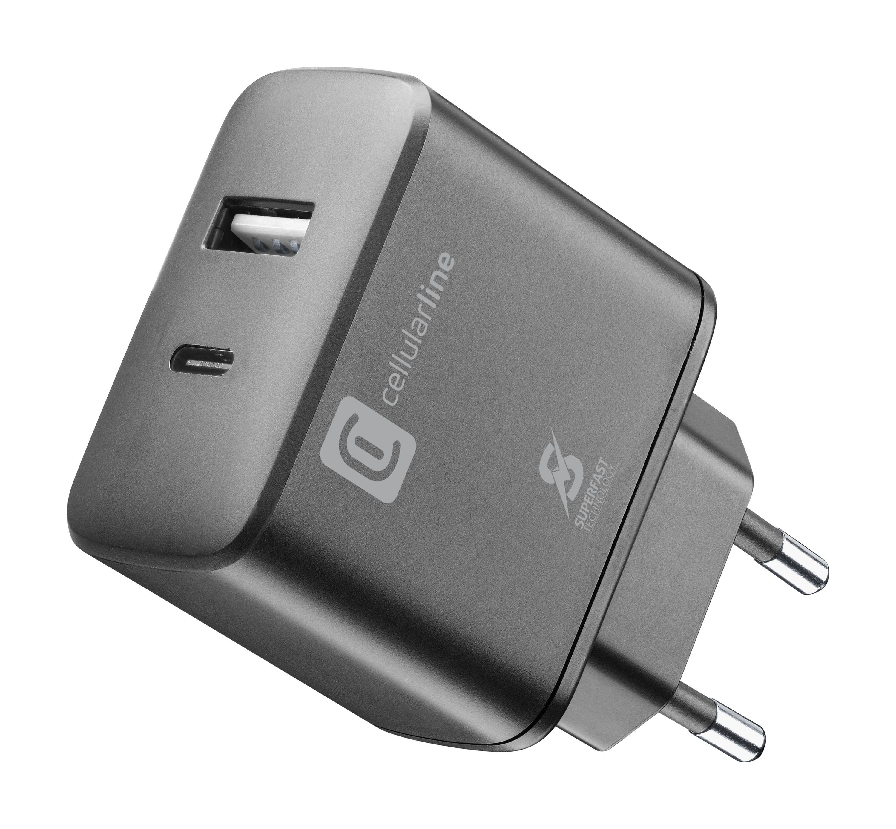 Travel charger, Dual super fast charge 25W Samsung, usb-a to usb-c, black